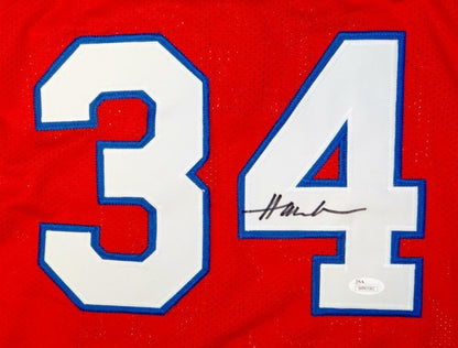 Akeem Olajuwon Autographed Red Custom College Jersey