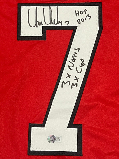 Chris Chelios Signed Chicago Blackhawks Custom Jersey (3 Inscriptions)