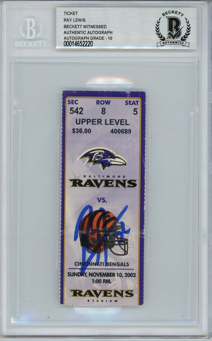 Ray Lewis Signed Ticket Baltimore Ravens 11/10/02 vs Bengals BAS Slab