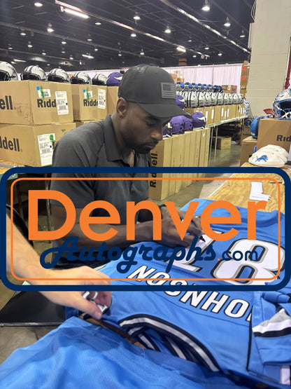 Calvin Johnson Autographed Pro Style Blue Jersey (Beckett COA)
