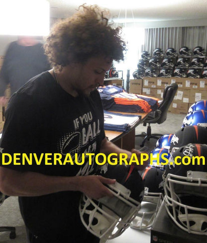 Phillip Lindsay Autographed Denver Broncos Black Replica Helmet JSA