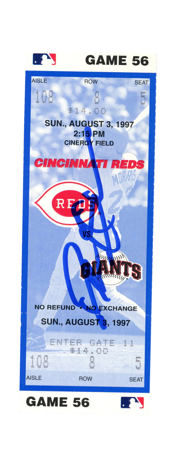 Deion Sanders Signed Cincinnati Reds 1997 vs Giants Ticket Stub (Beckett)