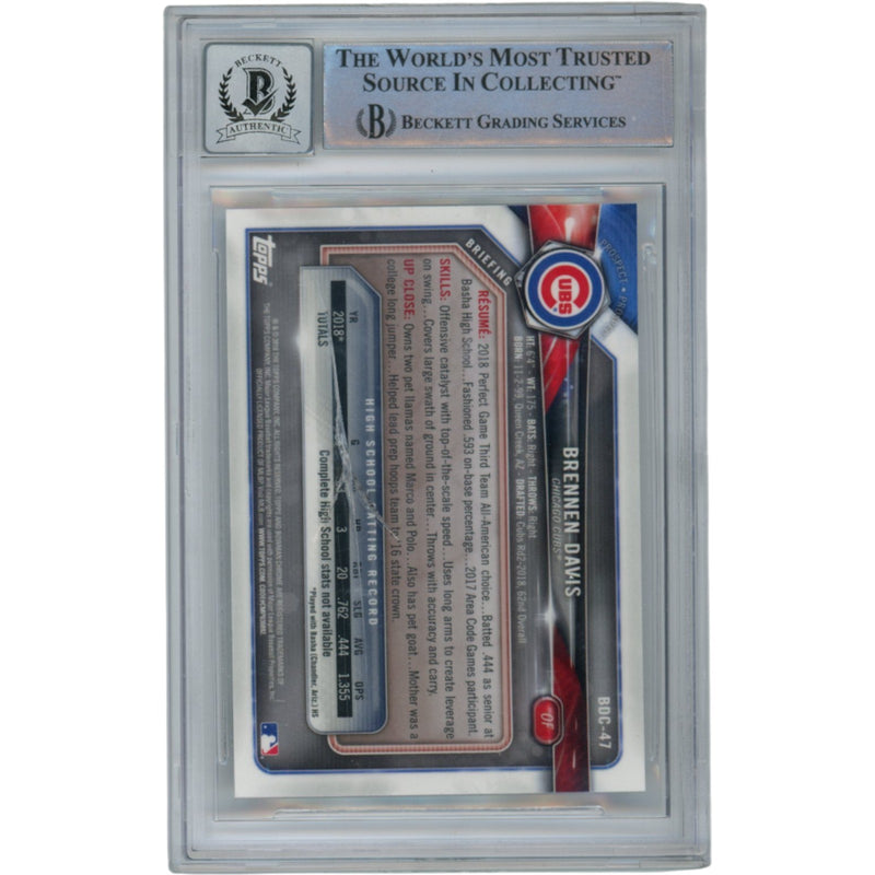 Brennen Davis Signed 2018 Bowman Chrome Draft Card Chicago Cubs (BAS)