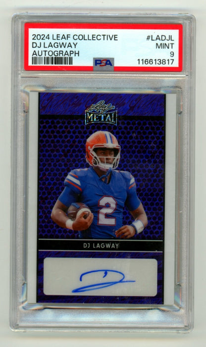 DJ Lagway Signed 2024 Leaf Metal Collective Purple Shimmer Rookie Card /7 PSA 9