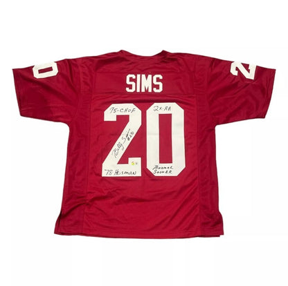 Billy Sims Autographed Oklahoma Custom Jersey (Heisman + 3 Inscriptions)