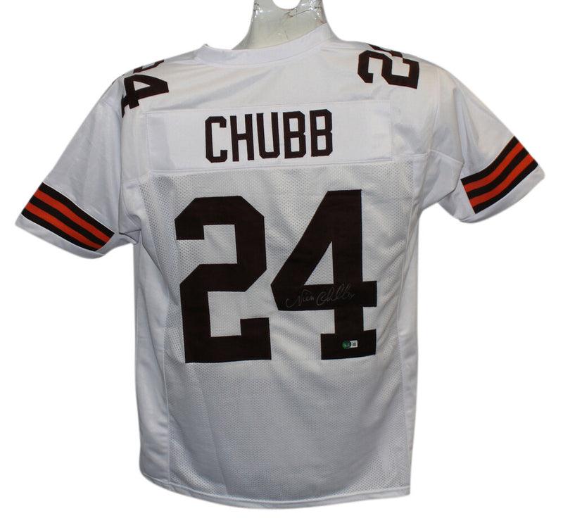 Nick Chubb Signed Cleveland Browns Custom Pro Style White Jersey BAS