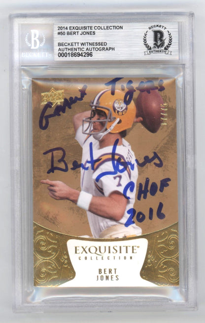 Bert Jones Signed 2014 Exquisite Collection Gold Card /75 (LSU Tigers)