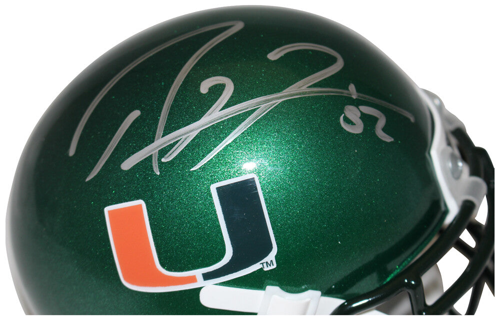 Ray Lewis Autographed Miami Hurricanes Green Schutt Mini Helmet (BAS)