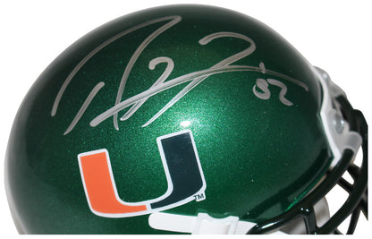 Ray Lewis Autographed Miami Hurricanes Green Schutt Mini Helmet (BAS)