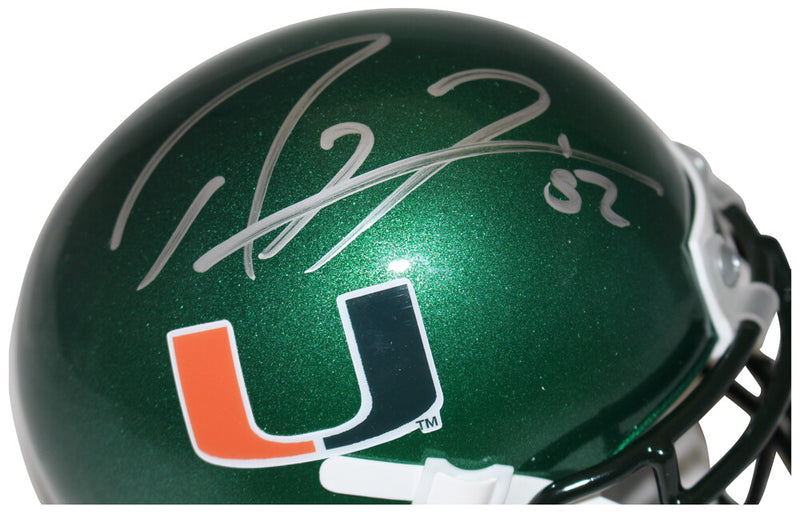 Ray Lewis Autographed Miami Hurricanes Green Schutt Mini Helmet (BAS)