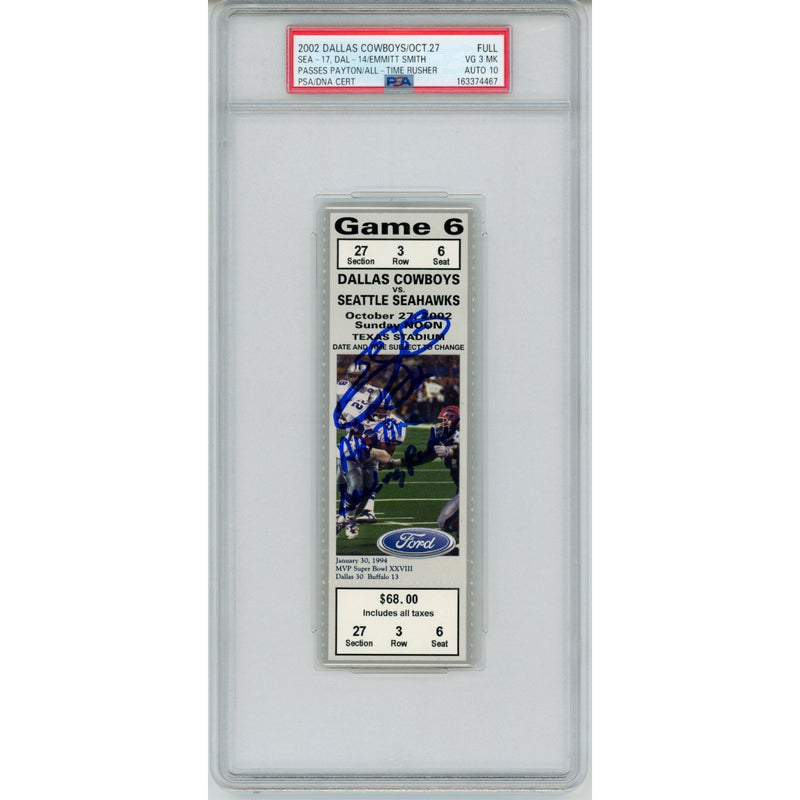 Emmitt Smith Autographed Dallas Cowboys All-Time Rushing Record Ticket