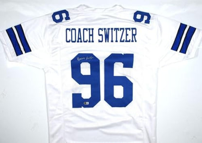 Barry Switzer Signed White Custom Jersey - Hall of Fame Stats