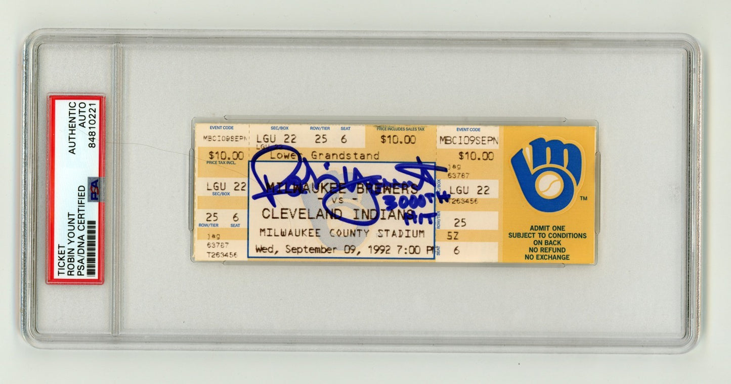 Robin Yount Signed 3000th Hit Game Ticket - September 9, 1992