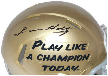 Lou Holtz Signed Notre Dame Fighting Irish Mini Helmet Inscribed "PLAC"