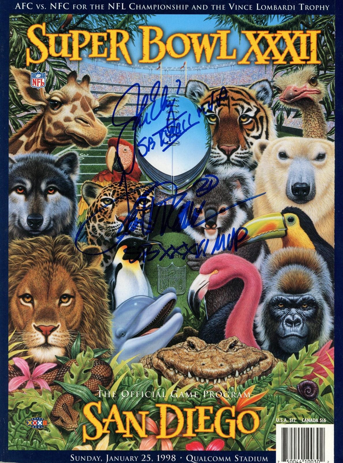 John Elway & Terrell Davis Signed Denver Broncos Super Bowl 32 Program