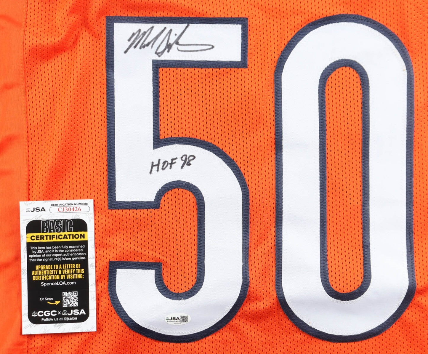 Mike Singletary Signed Chicago Bears Custom Orange Jersey "HOF 98"