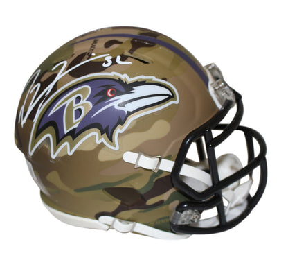 Ray Lewis Baltimore Ravens Autographed Camo Speed Mini Helmet Beckett