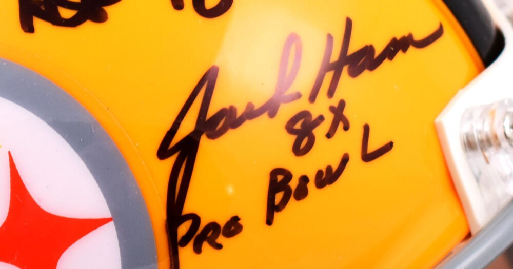 Jack Ham, Jack Lambert & Andy Russell Signed Steelers Mini Helmet