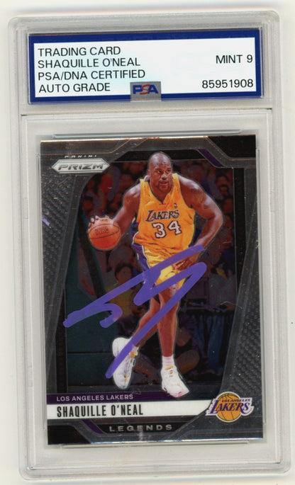 Shaquille O'Neal Signed 2024-25 Panini Prizm Lakers Card #290 - PSA 9 Auto