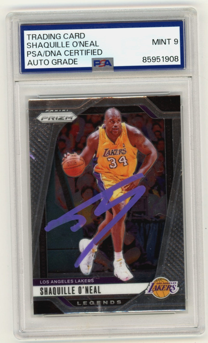 Shaquille O'Neal Signed 2024-25 Panini Prizm Lakers Card #290 - PSA 9 Auto
