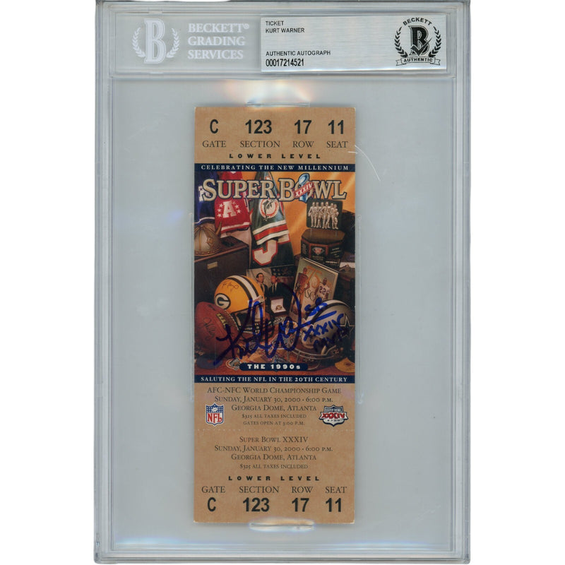 Kurt Warner Signed Super Bowl XXXIV MVP Ticket Stub BAS Slabbed