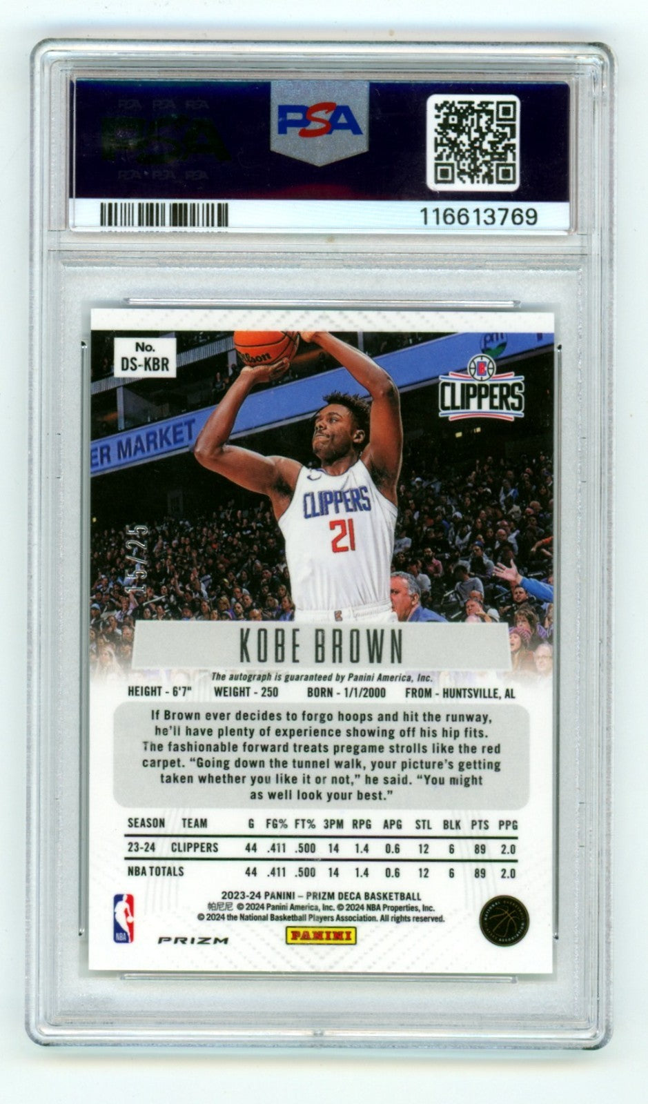 Kobe Brown Signed 2023-24 Panini Prizm Deca Mojo Rookie Card #15/25 PSA 10