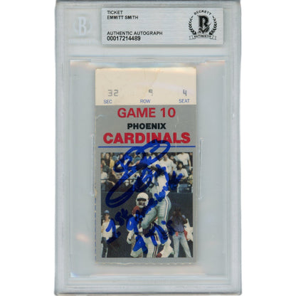 Emmitt Smith Dallas Cowboys Autographed Slabbed Ticket Stub (4 TD Inscription)