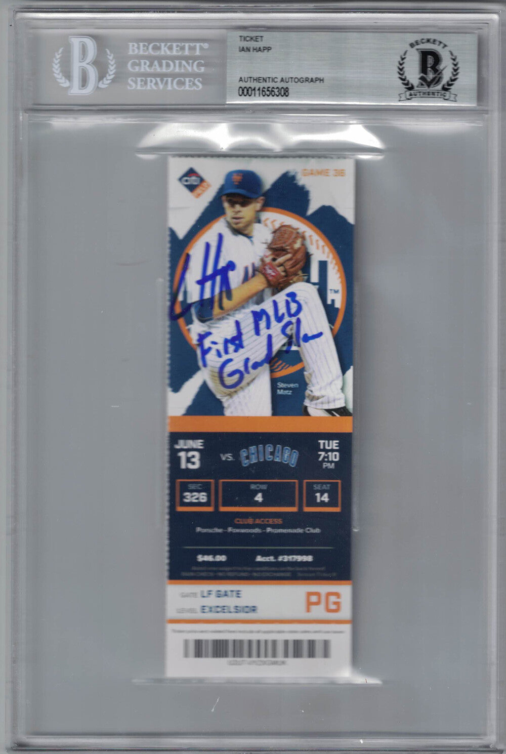 Ian Happ Chicago Cubs Autographed Ticket First MLB Grand Slam BAS Slabbed