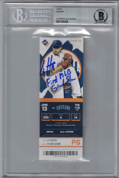 Ian Happ Chicago Cubs Autographed Ticket First MLB Grand Slam BAS Slabbed