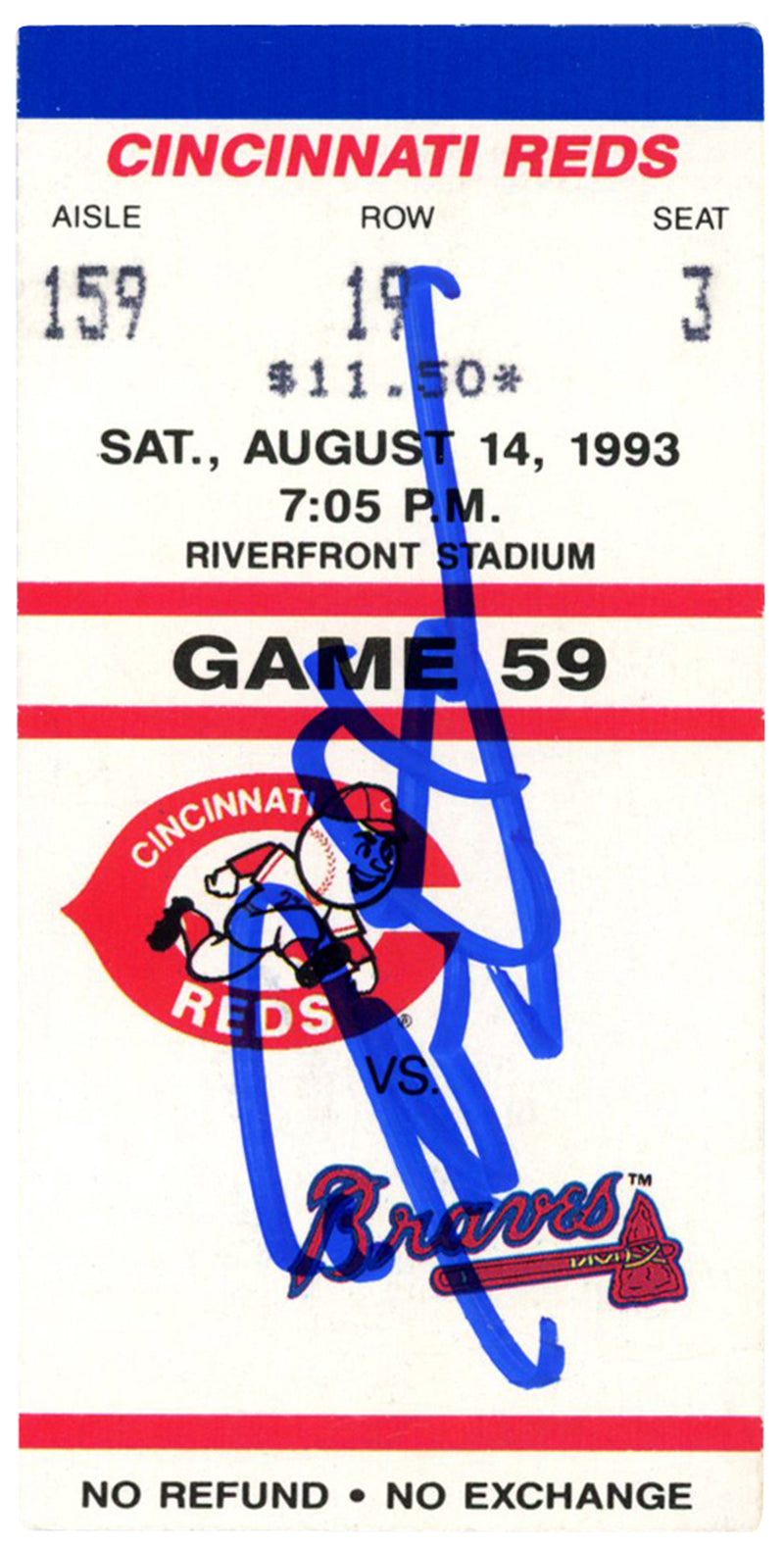 Deion Sanders Signed Atlanta Braves 1993 Game Ticket Stub Beckett BAS