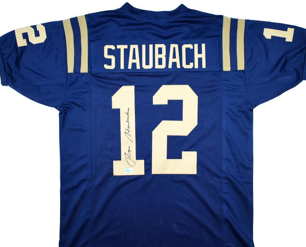 Roger Staubach Autographed Navy College Style Jersey - Black