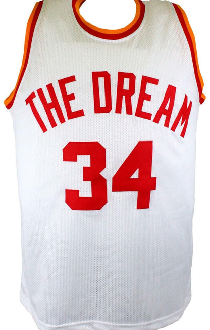 Hakeem Olajuwon Autographed Houston Rockets White Custom Stat Jersey