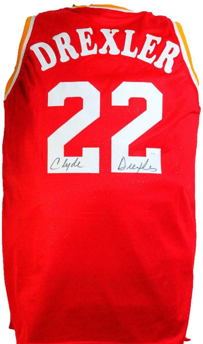 Clyde Drexler Autographed Red Custom Jersey