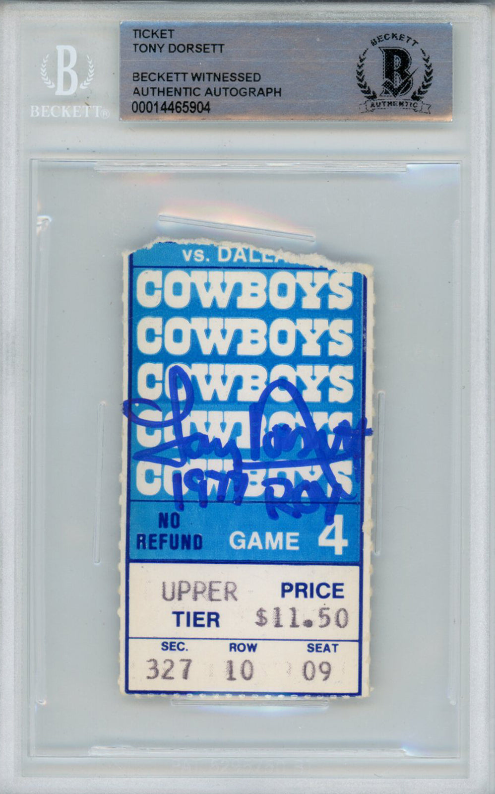 Tony Dorsett Signed Dallas Cowboys 1977 Game 4 Ticket Stub (ROY Inscription)