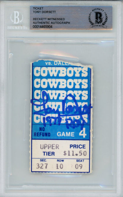 Tony Dorsett Signed Dallas Cowboys 1977 Game 4 Ticket Stub (ROY Inscription)