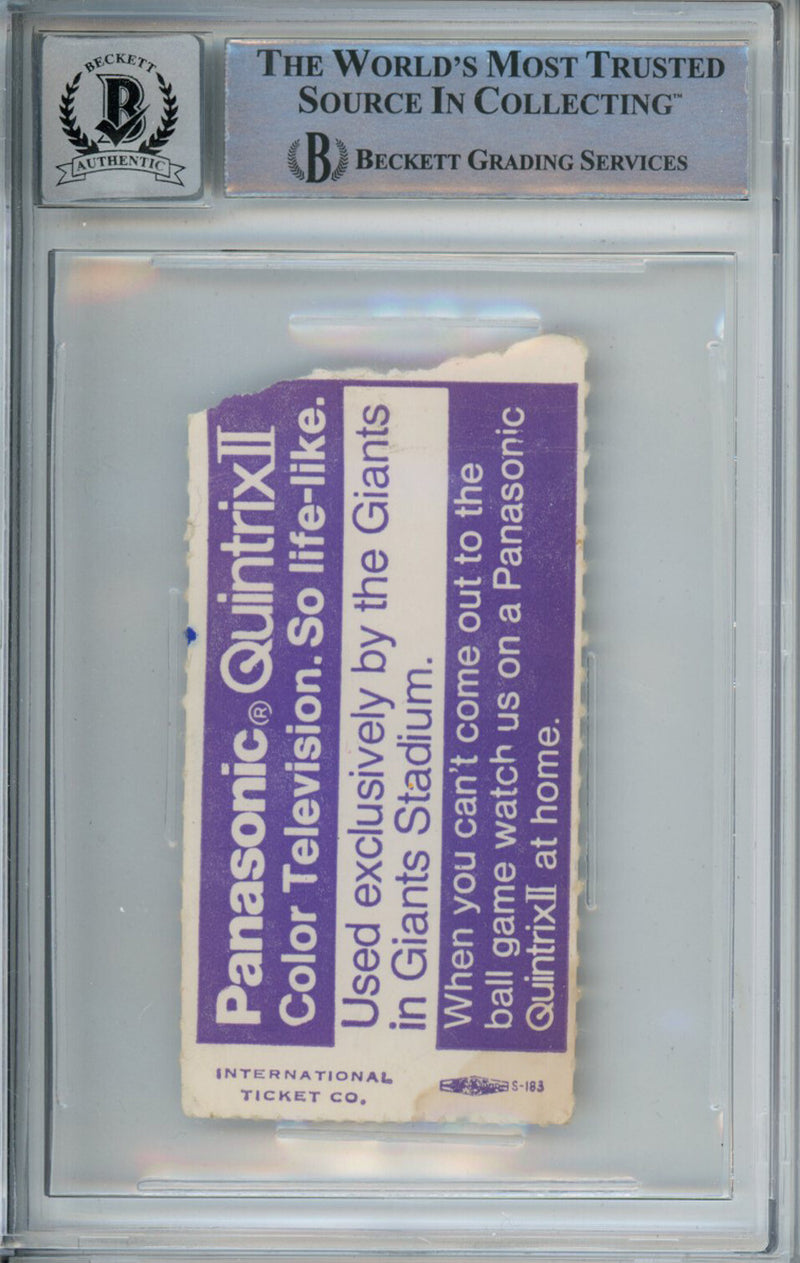 Tony Dorsett Signed Dallas Cowboys 1977 Giants Ticket Stub Beckett Slab