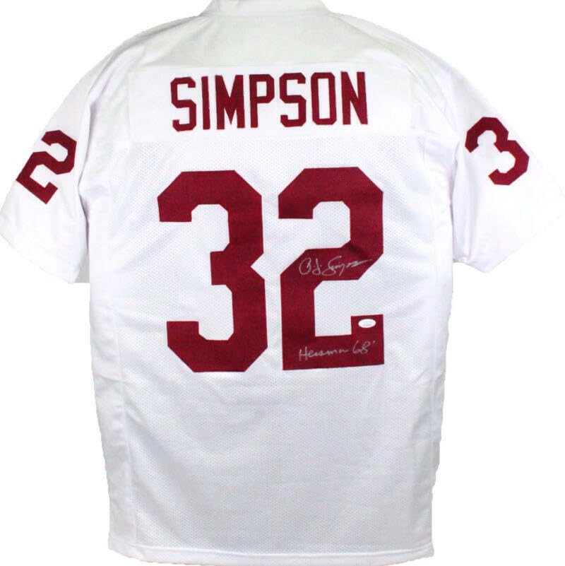 OJ Simpson Signed White Custom Jersey (Heisman Inscription)