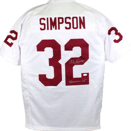 OJ Simpson Signed White Custom Jersey (Heisman Inscription)