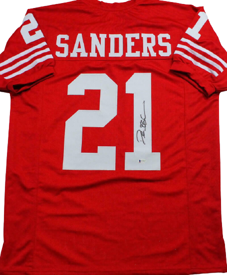 Deion Sanders San Francisco 49ers Signed Red with White Pro Style Jersey (BAS COA)