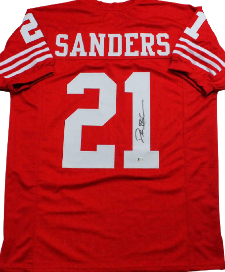 thejerseysourceautographsthejerseysourceautographs Deion Sanders San Francisco 49ers Signed Red with White Pro Style Jersey (BAS COA)