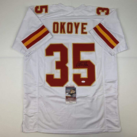 CHRISTIAN OKOYE SIGNED AUTOGRAPHED KANSAS CITY CHIEFS CUSTOM JERSEY JSA COA