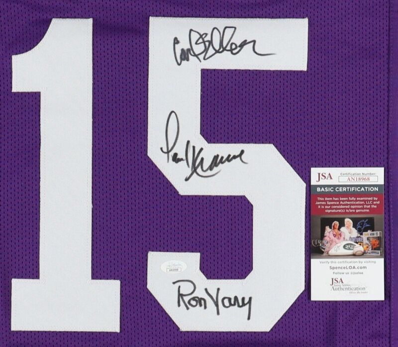 KRAUSE, ELLER & YARY SIGNED AUTOGRAPHED MINNESOTA VIKINGS CUSTOM JERSEY JSA COA