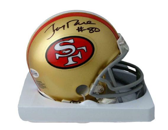 Jerry Rice San Francisco 49ers Signed San Francisco 49ers 64-95 TB Mini Helmet (BAS COA)