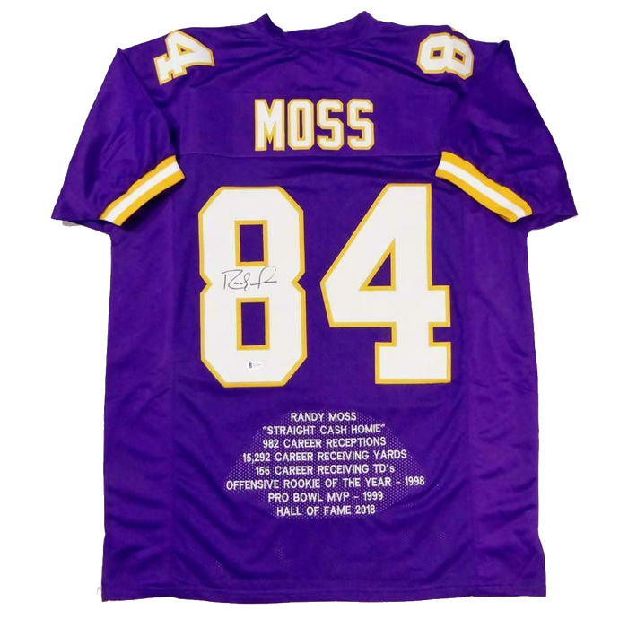 Randy Moss Minnesota Vikings Signed Purple Pro Style Stat Jersey (BAS COA)