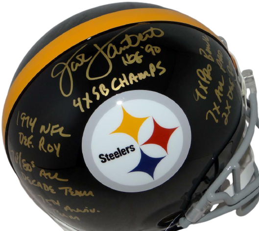 Jack Lambert Pittsburgh Steelers Signed Full-sized Steelers 63-76 TB ProLine Helmet with STATS *Gold (JSA COA)