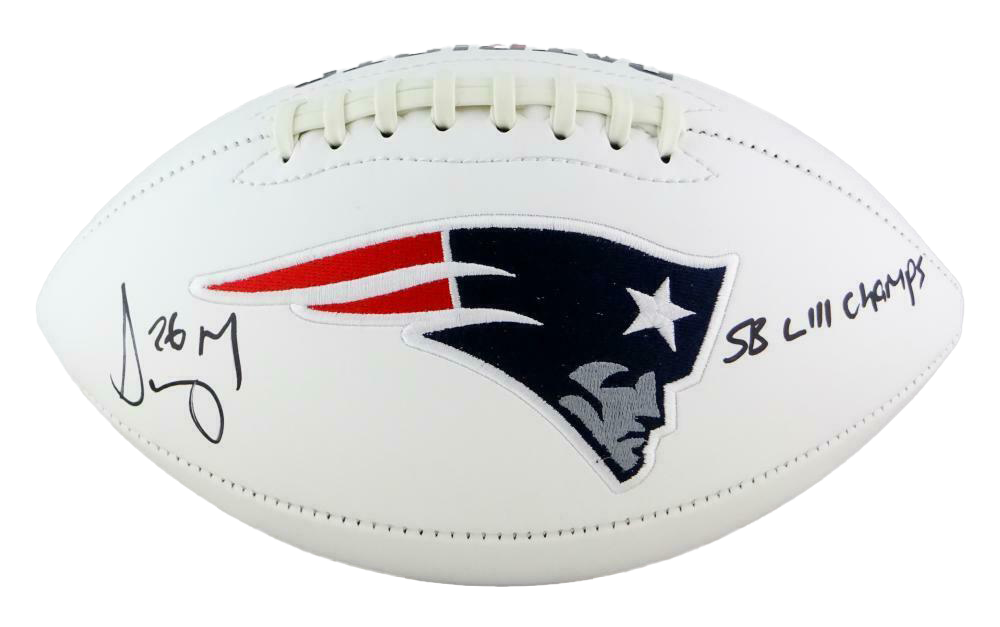 Sony Michel Signed New England Patriots Logo Football w/ SB Champs- (B —  Ultimate Autographs