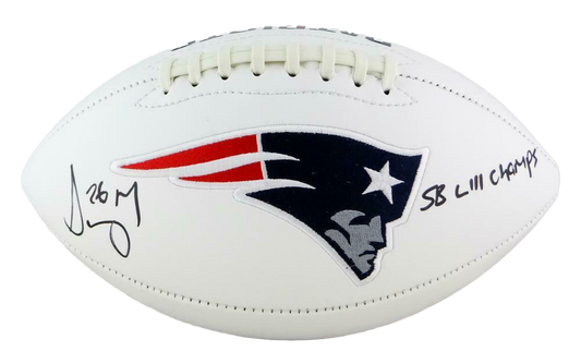 Sony Michel Signed New England Patriots Logo Football w/ SB Champs- (BAS COA)
