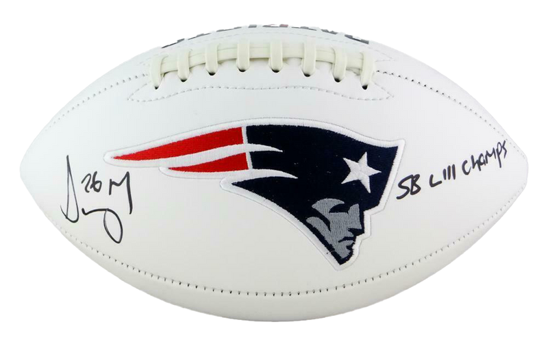 Sony Michel Signed New England Patriots Logo Football w/ SB Champs- (BAS COA)