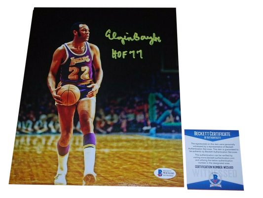 ELGIN BAYLOR Los Angeles Lakers signed 8X10 photo (BAS COA)