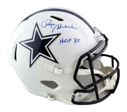 Roger Staubach Dallas Cowboys Signed F/S Flat White Helmet w/Insc-(BAS COA)